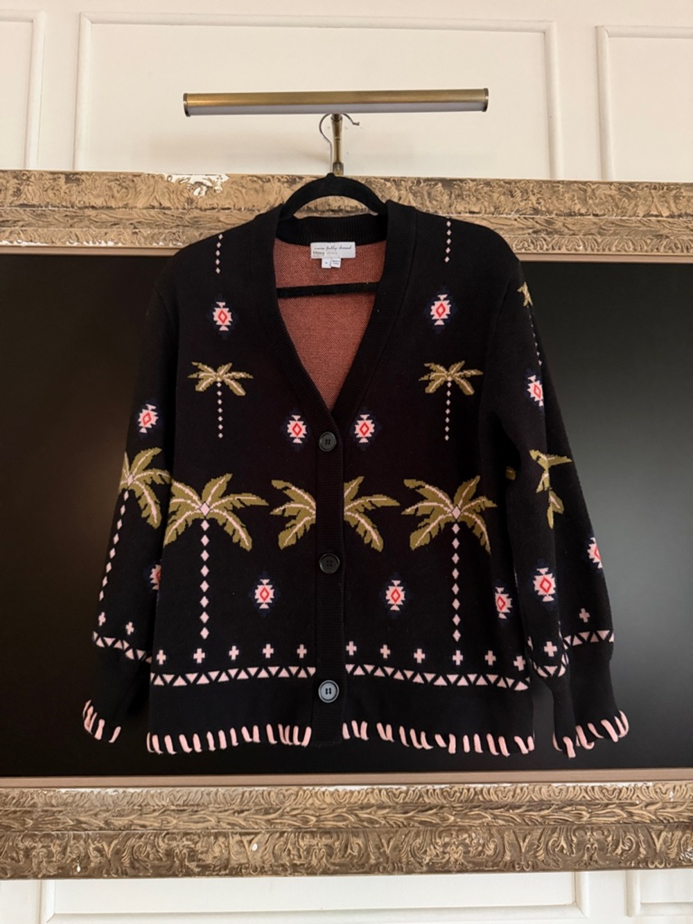 Never Fully Dressed Black Palm Tree Patterned Cardigan with Pink Accents
